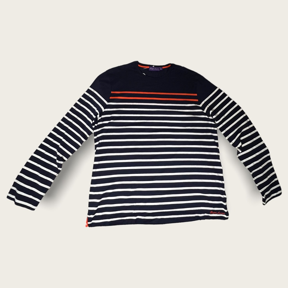 RALPH LAUREN PURPLE LABEL Men's Stripe Crew Long-Sleeve T-Shirt Navy NEW
